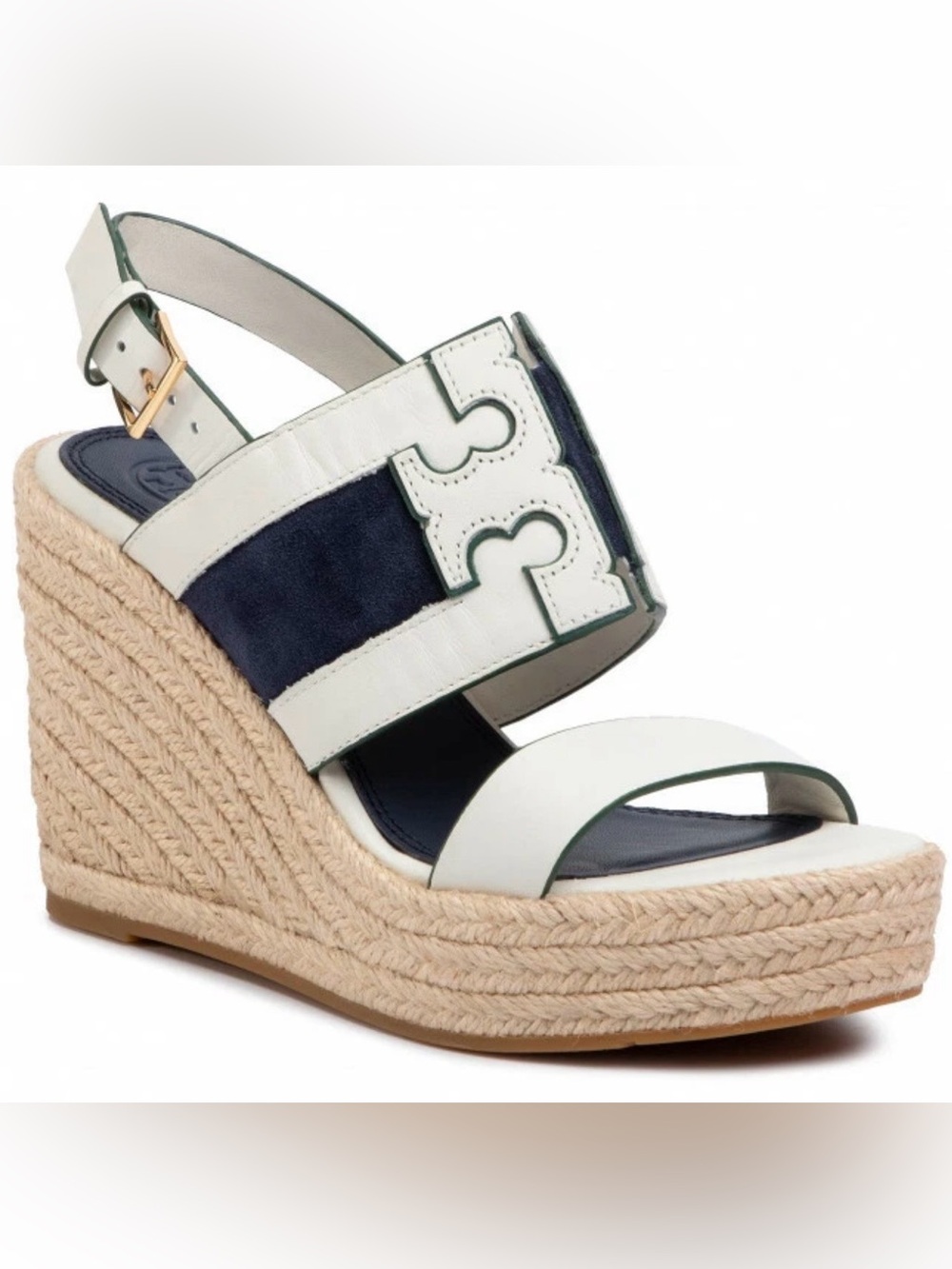 Tory Burch Sandals Ines Wedge Leather & Suede Espadrilles Size 10 *VGUC*
